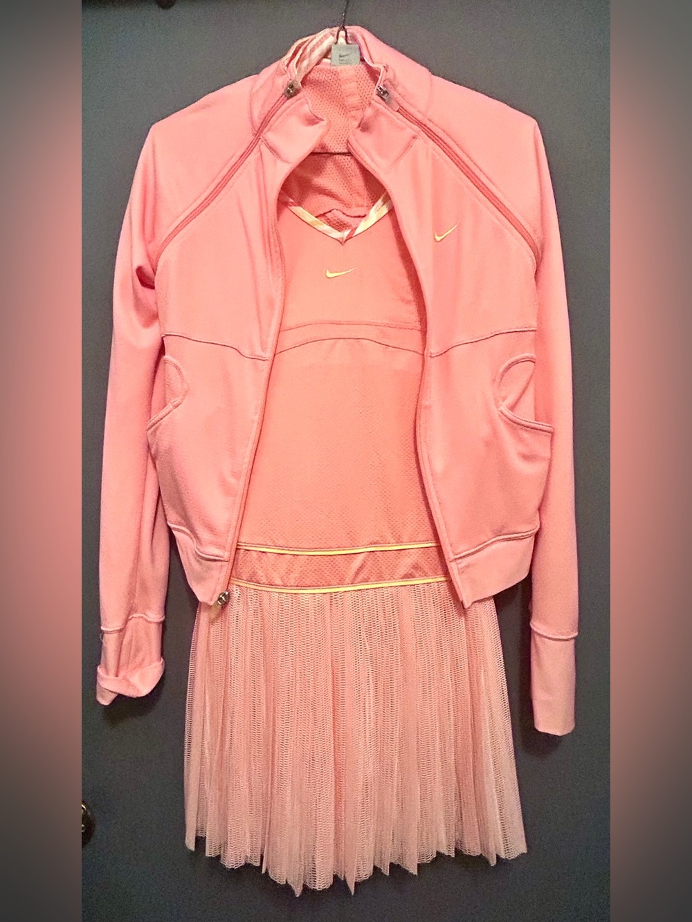 NIKE MARIA SHARAPOVA Pink Mesh Overlay  DRESS matching convertible JACKET SM/MED